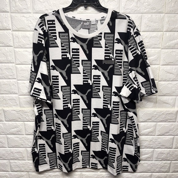 Puma Power All Over Print Graphic Tee Logo Black White T Shirt Men 2XL NWT - Picture 2 of 11